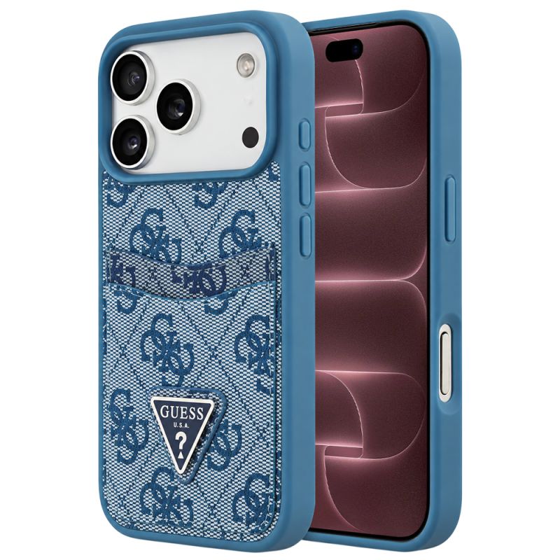 Husa pentru iPhone 18 Pro Max / iPhone 17 Pro Max - Guess Hardcase 4G Double Card Triangle (GUHCP18XP4TPB) - Blue
