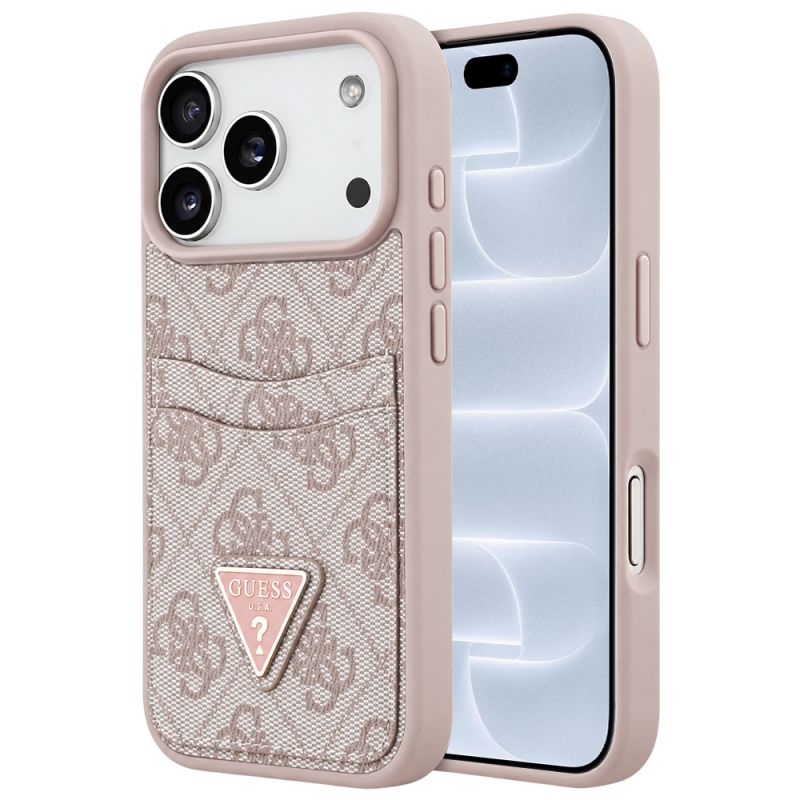 Husa pentru iPhone 18 Pro / iPhone 17 Pro - Guess Hardcase 4G Double Card Triangle (GUHCP18LP4TPP) - Pink