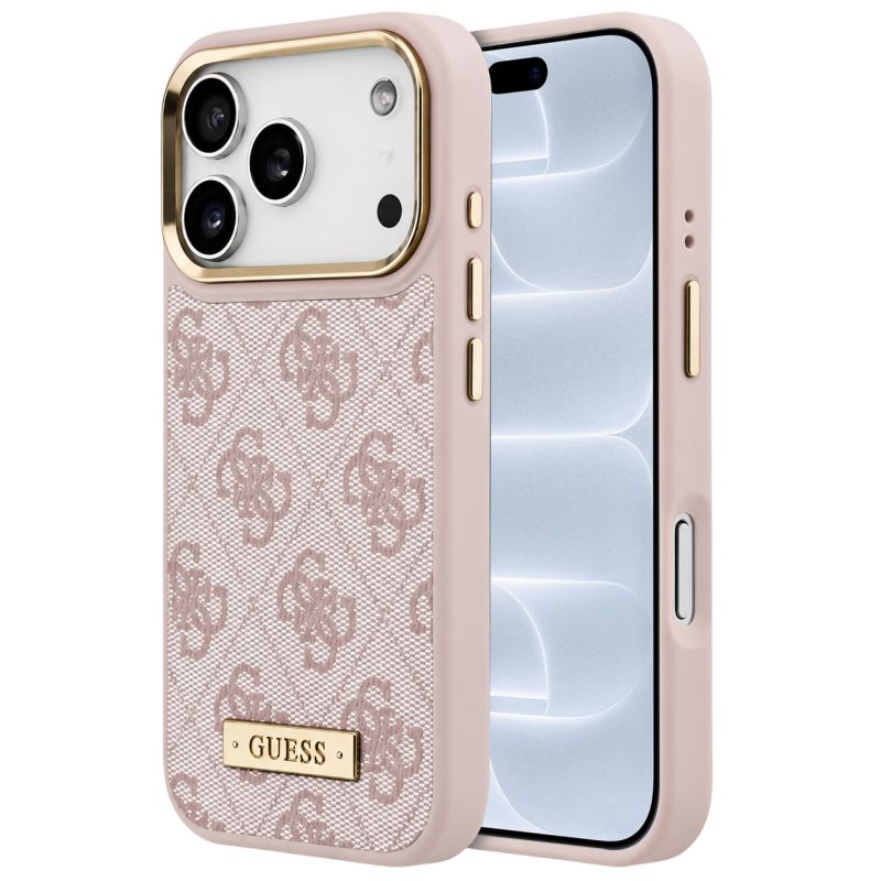 Husa pentru iPhone 18 Pro / iPhone 17 Pro - Guess Hardcase 4G Logo Plate MagSafe (GUHMP18LU4GPRP) - Pink