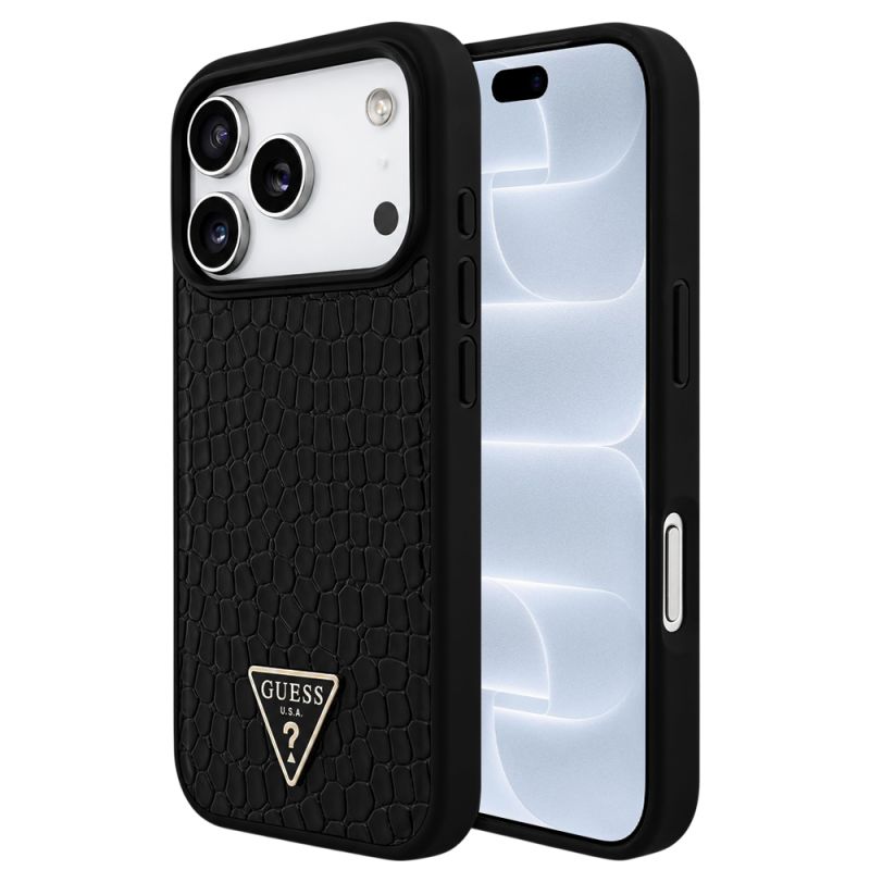 Husa pentru iPhone 18 Pro / iPhone 17 Pro - Guess Croco Triangle Logo MagSafe (GUHMP18LPCRTHCK) - Black