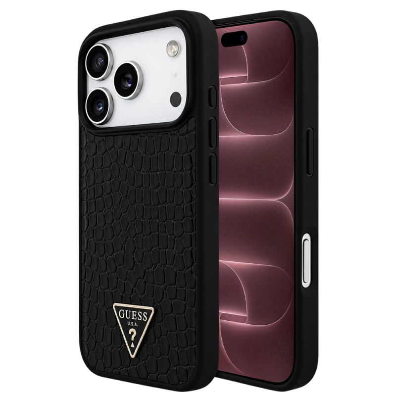 Husa pentru iPhone 18 Pro Max / iPhone 17 Pro Max - Guess Croco Triangle Logo MagSafe (GUHMP18XPCRTHCK) - Black