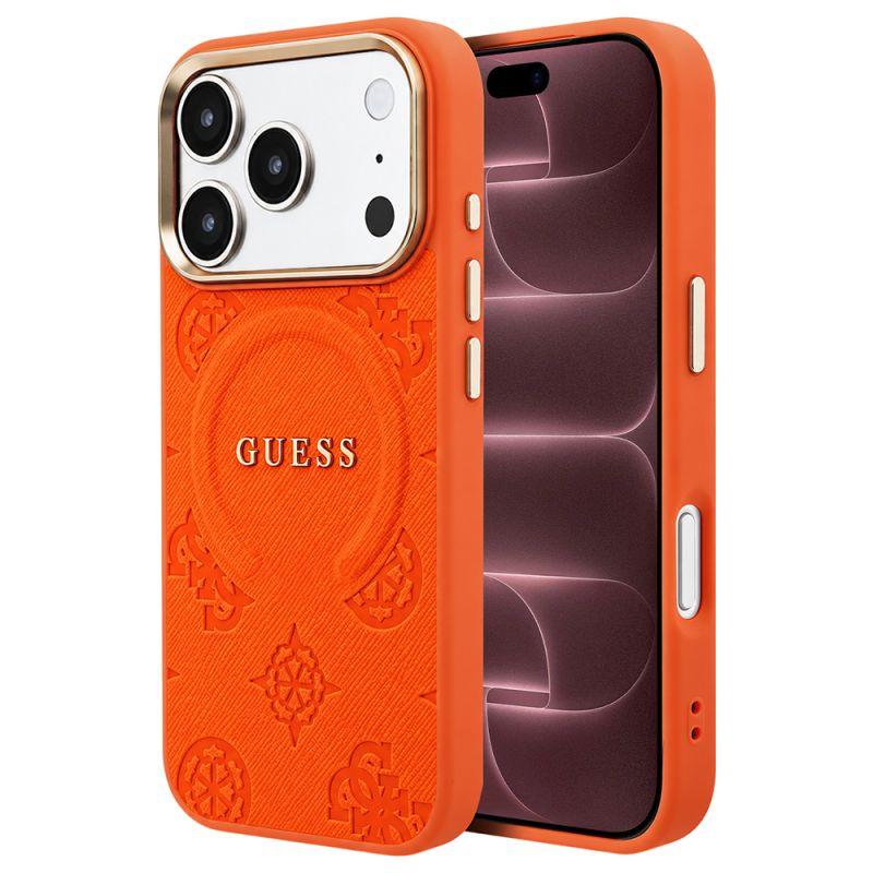 Husa pentru iPhone 18 Pro Max / iPhone 17 Pro Max - Guess Saffiano Peony & Ring MagSafe (GUHMP18XPSAMSECO) - Orange