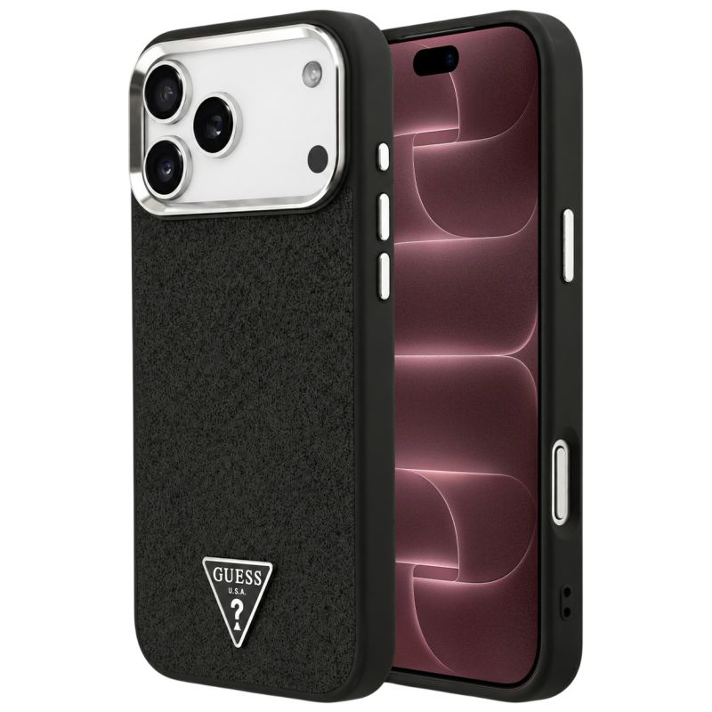 Husa pentru iPhone 18 Pro Max / iPhone 17 Pro Max - Guess Glitter Triangle Logo MagSafe (GUHMP18XPFGTSCMK) - Black