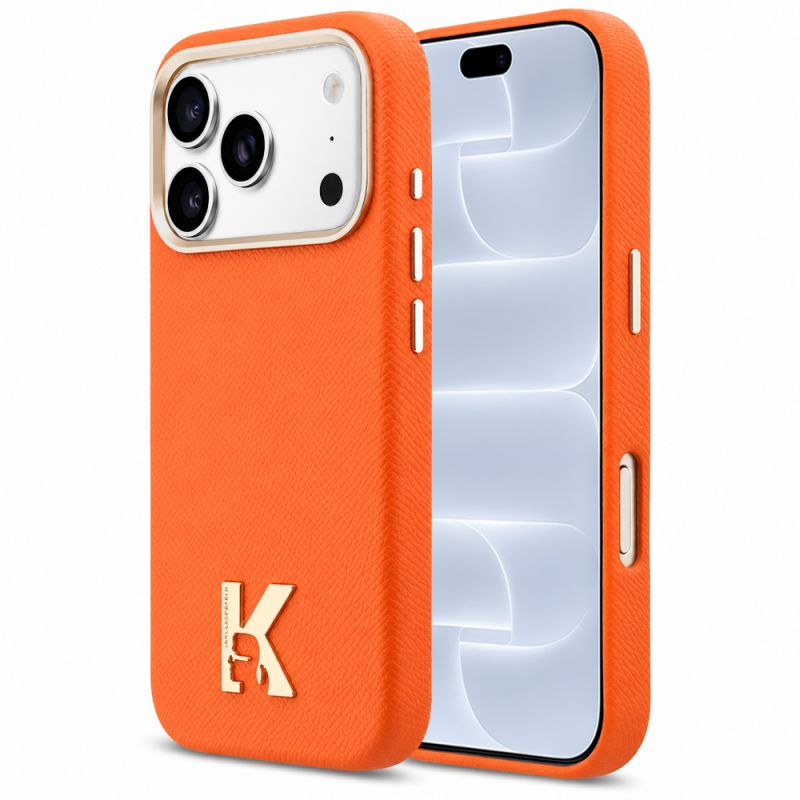 Husa iPhone 18 Pro / iPhone 17 Pro - Karl Lagerfeld Leather with K Head Logo MagSafe (KLHMP18L5PGFKHGO) - Orange