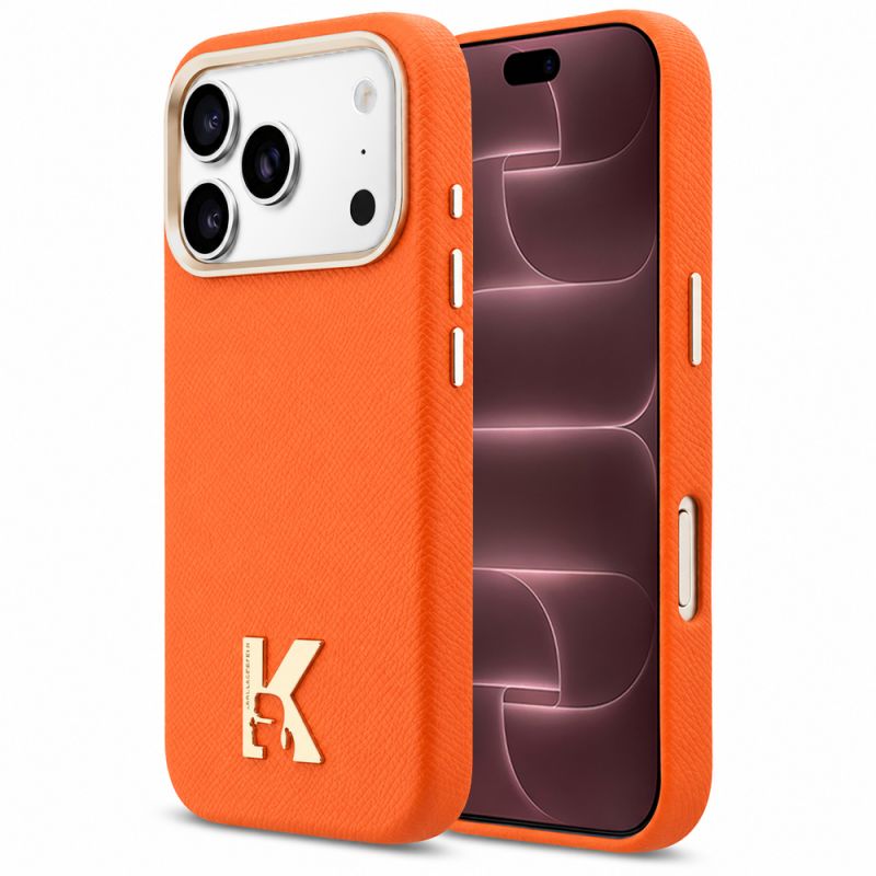 Husa iPhone 18 Pro Max / iPhone 17 Pro Max - Karl Lagerfeld Leather with K Head Logo MagSafe (KLHMP18X5PGFKHGO) - Orange