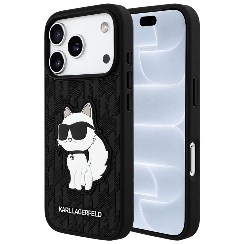 Husa pentru iPhone 18 Pro / iPhone 17 Pro - Karl Lagerfeld Saffiano Mono Patch Choupette (KLHCP18LSAKHPCK) - Black