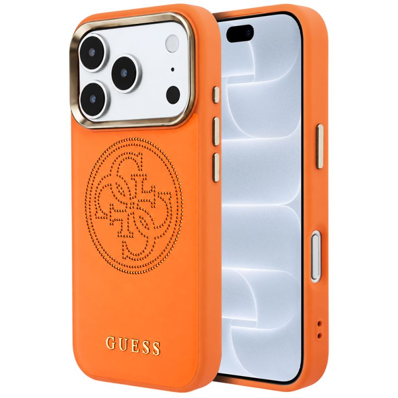 Husa pentru iPhone 18 Pro / iPhone 17 Pro - Guess Leather Perforated 4G MagSafe (GUHMP18L5PG4SRGO) - Orange