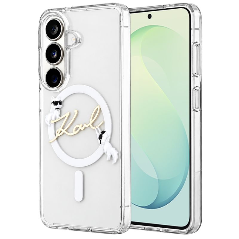 Husa pentru Samsung Galaxy S26 FE - Karl Lagerfeld IML Choupette and Karl Script Logo MagSafe (KLHMS26FE5HKSCAH) - Transparent