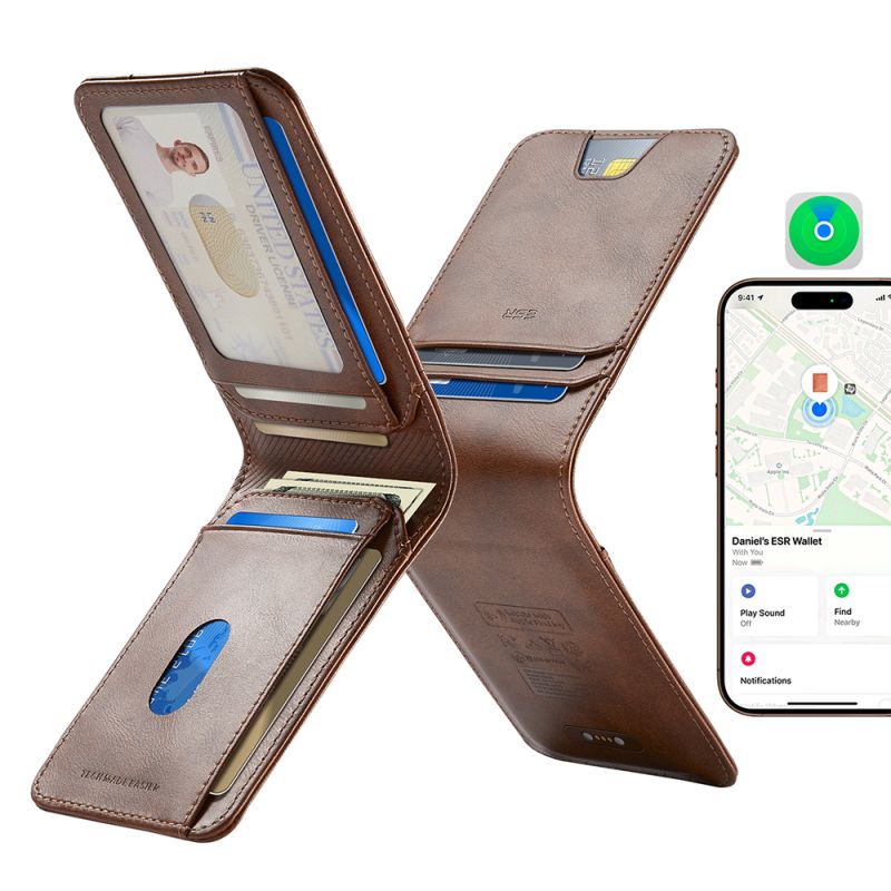Portofel din PU, Apple Find My, Card&Cash - ESR Classic Geo - Brown