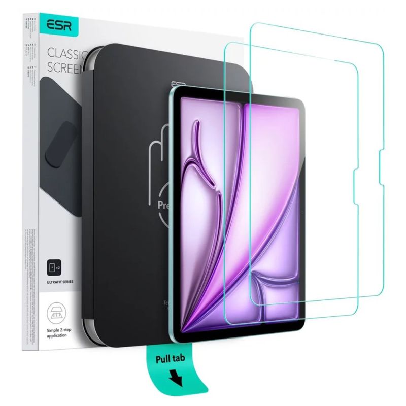 Folie pentru iPad Air 13 (2024) / Air 13 (2025) / Air 13 (2026) (set 2) - ESR Tempered Glass Screen Protector UltraFit Tray (2x pack) - Clear