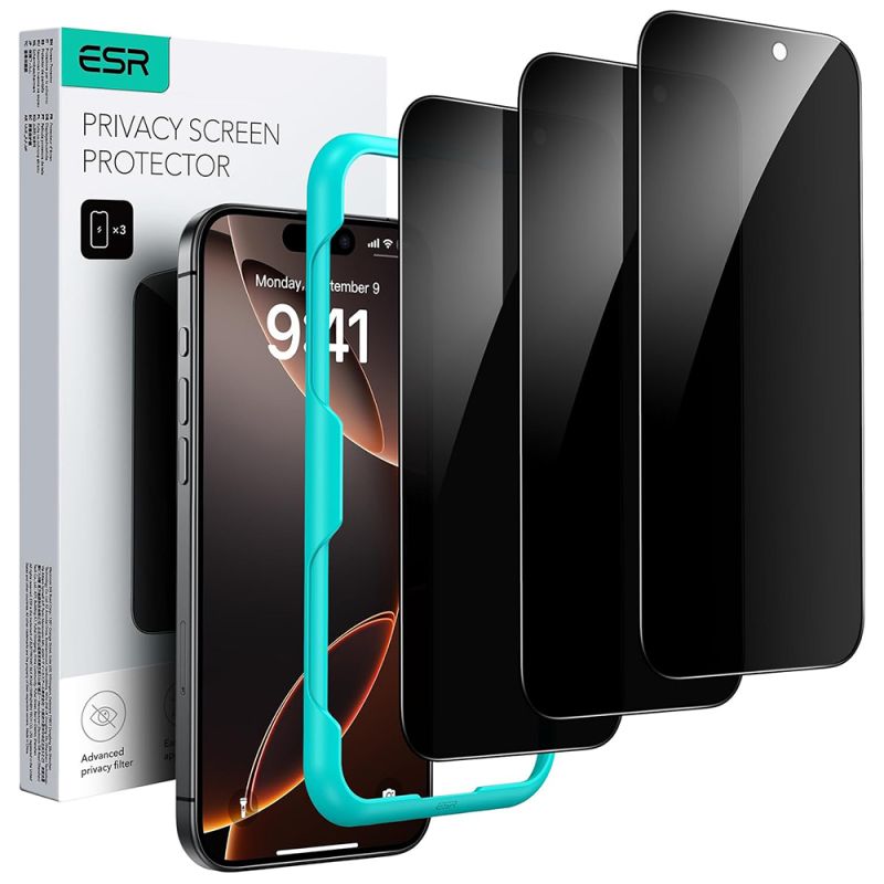 Folie pentru iPhone 17 Pro Max (set 3) - ESR Privacy Tempered Glass - Black