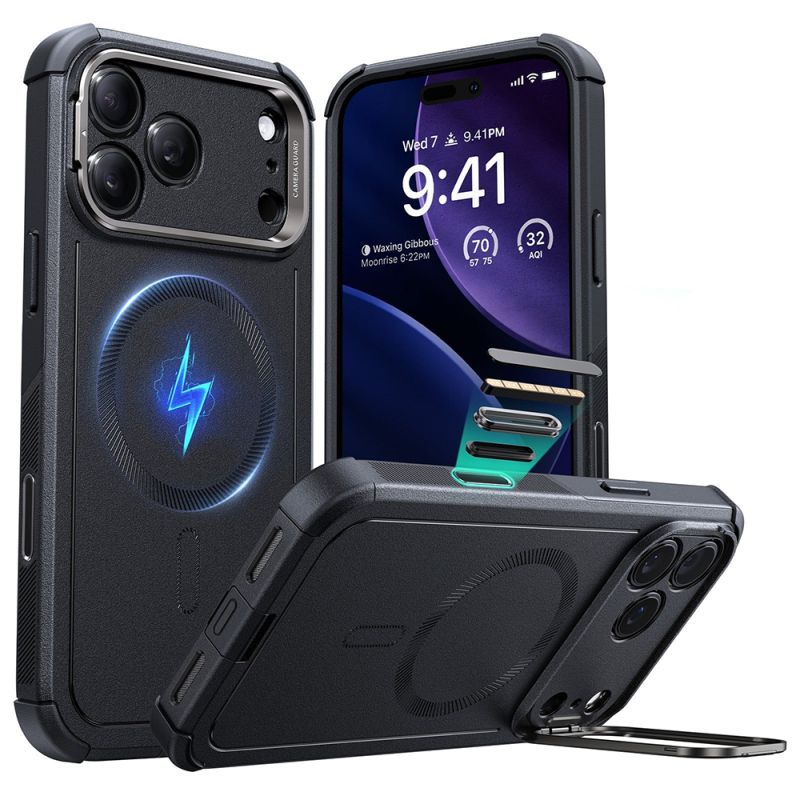 Husa pentru iPhone 17 Pro - ESR Cyber Armor Kickstand - Black
