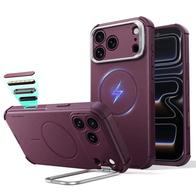 Husa pentru iPhone 18 Pro / iPhone 17 Pro - ESR Cyber Armor Kickstand - Frosted Deep Burgundy