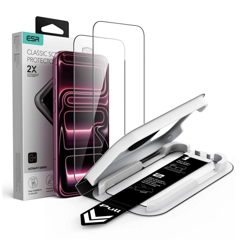 Folie pentru iPhone 18 Pro / iPhone 17 Pro (set 2) - ESR Tempered Glass UltraFit Classic - Black