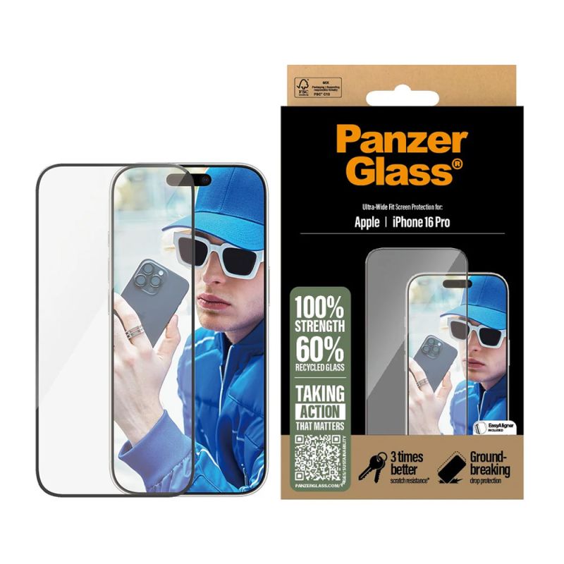 Folie pentru iPhone 16 Plus / iPhone 15 Plus - PanzerGlass® Ultra-Wide Fit Screen Protector - Black