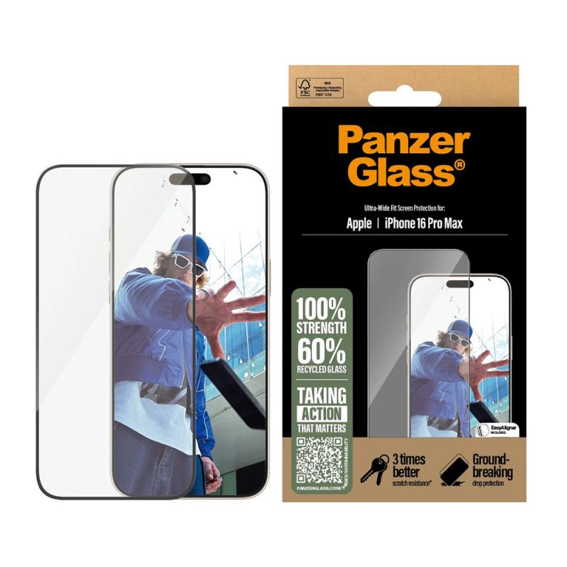 Folie pentru iPhone 16 Pro Max - PanzerGlass® Ultra-Wide Fit Screen Protector - Black