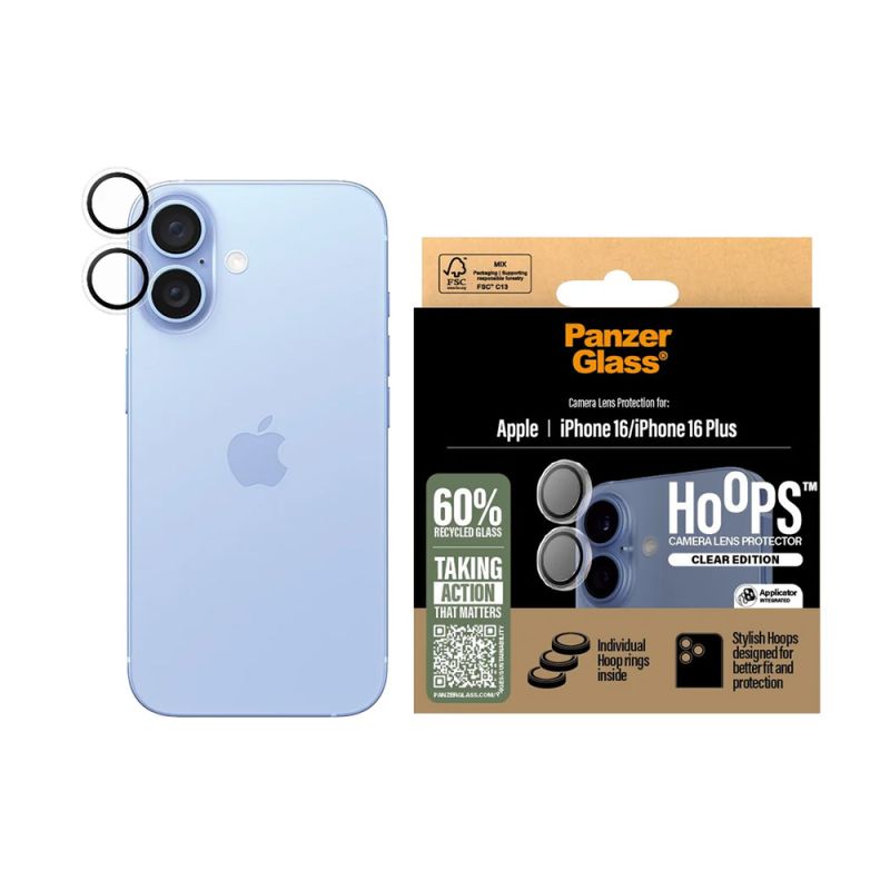 Folie Camera pentru iPhone 16 / iPhone 16 Plus - PanzerGlass® Hoops® Series - Transparent