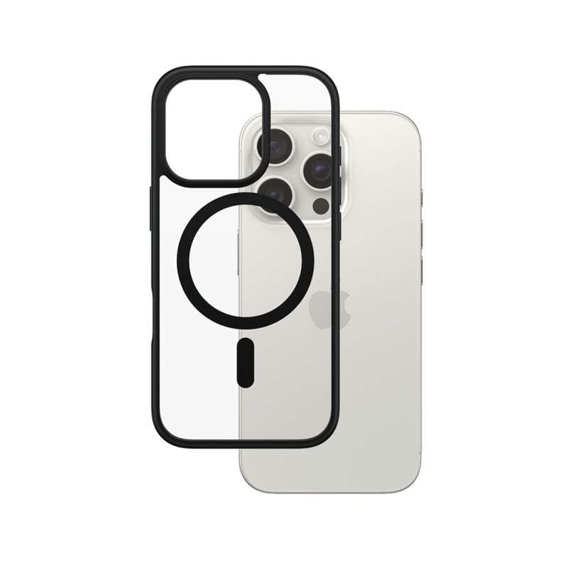 Husa pentru iPhone 16 Pro - PanzerGlass® HardCase Black MagSafe & Frame Series - Clear
