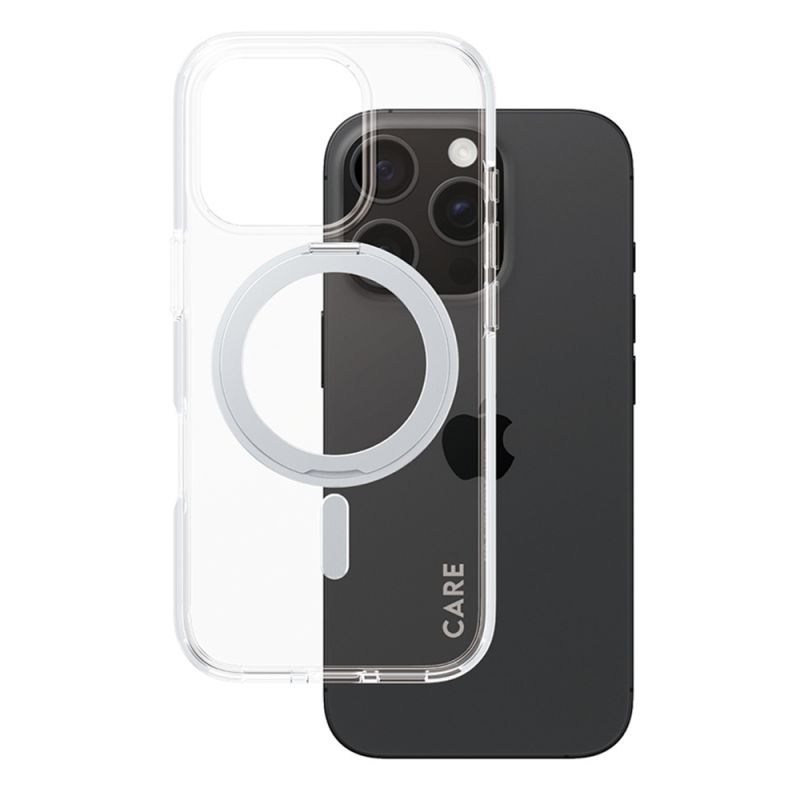 Husa pentru iPhone 16 Pro - PanzerGlass® CARE Feature Silver Kickstand & MagSafe - Clear