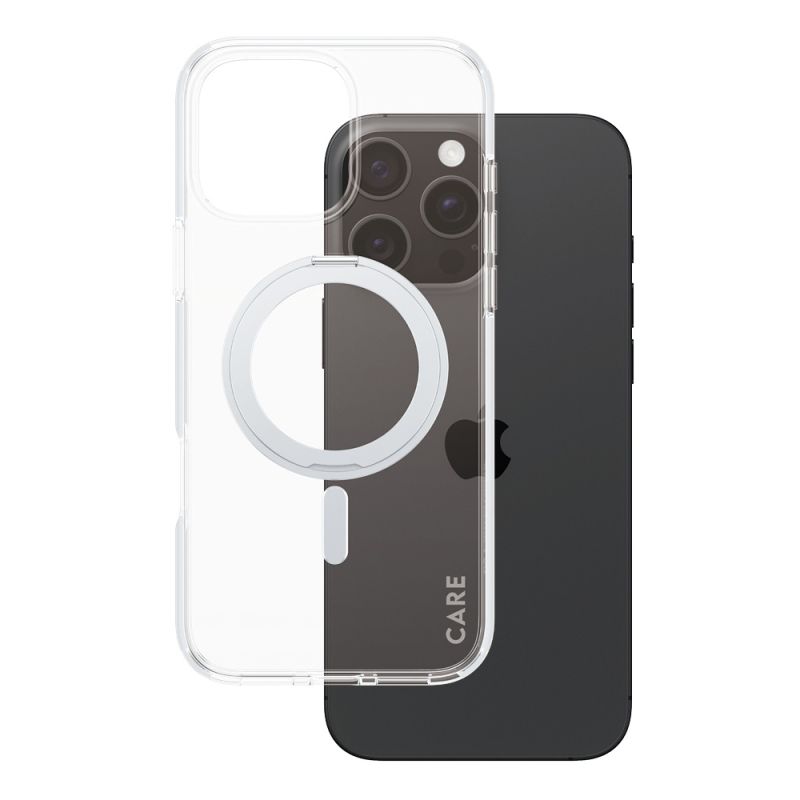 Husa pentru iPhone 16 Pro Max - PanzerGlass® CARE Feature Silver Kickstand & MagSafe - Clear