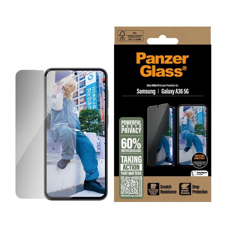 Folie pentru Samsung Galaxy A36 5G - PanzerGlass® Ultra-Wide Fit Privacy Screen Protector - Clear