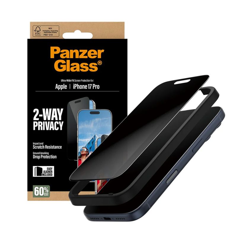 Folie pentru iPhone 17 Pro - PanzerGlass® Ultra-Wide Fit 2-Way Privacy Screen Protector w. EasyAligner - Black