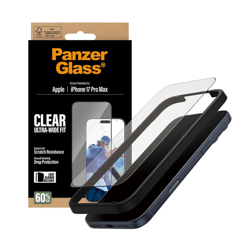 Folie pentru iPhone 17 Pro Max - PanzerGlass® Ultra-Wide Fit Screen Protector w. EasyAligner - Black