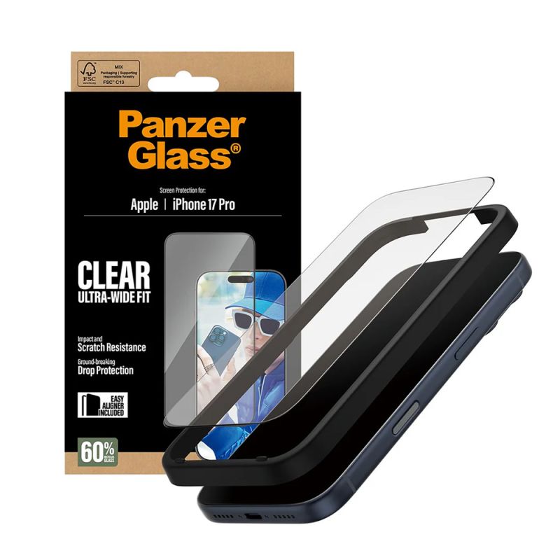 Folie pentru iPhone 17 Pro - PanzerGlass® Ultra-Wide Fit Screen Protector w. EasyAligner - Black