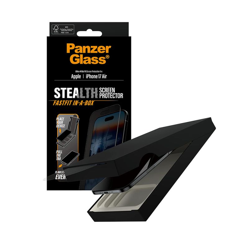Folie pentru iPhone 17 Air - PanzerGlass® Ultra-Wide Fit Stealth Screen Protector w. FASTFIT IN-A-BOX - Black