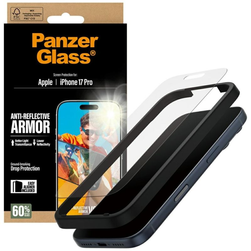 Folie pentru iPhone 17 Pro - PanzerGlass® Anti-Reflective Armor Screen Protector w. EasyAligner - Matte Clear