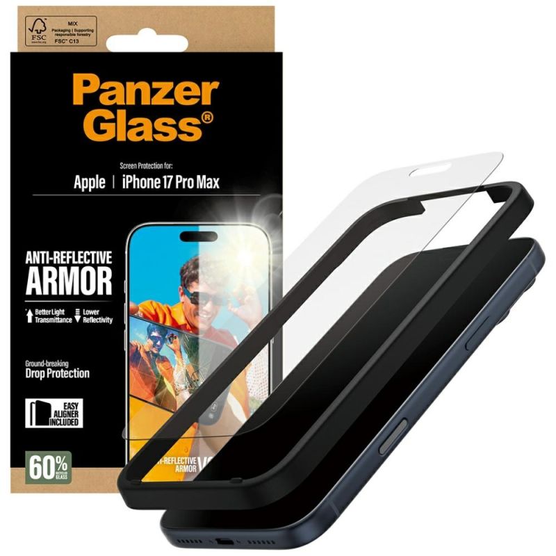 Folie pentru iPhone 17 Pro Max - PanzerGlass® Anti-Reflective Armor Screen Protector w. EasyAligner - Matte Clear