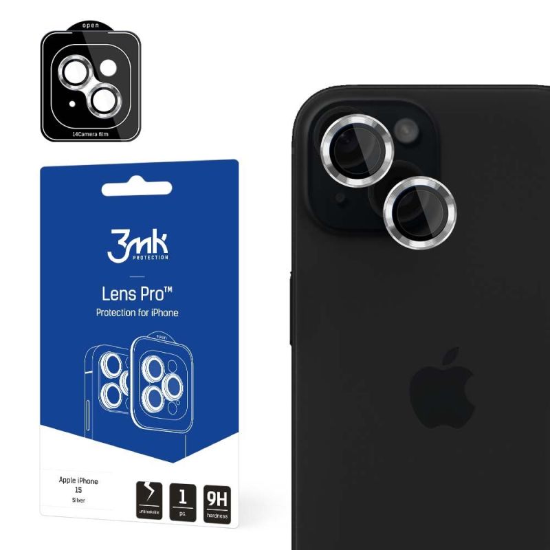 Folie pentru iPhone 15 - 3mk Lens Protection Pro - Silver
