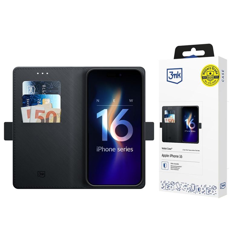 Husa pentru iPhone 16 - 3mk Wallet Case- Black