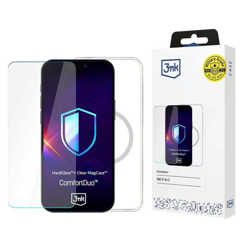 Folie pentru iPhone 16 Pro - 3mk ComfortDuo Glass + MagCase - Clear