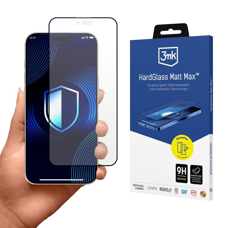Folie pentru iPhone 17 Air - 3mk HardGlass Matt Max Tempered Screen Protector - Black