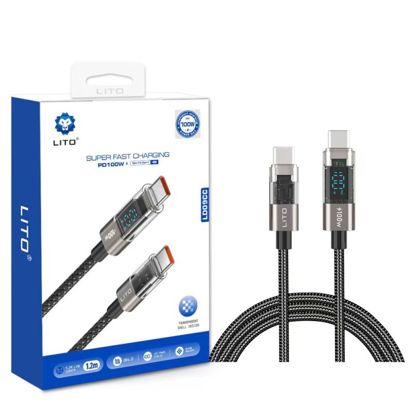 Cablu de Date 2x Type-C 100W, 1.2m - Lito (LD09CC) - Black