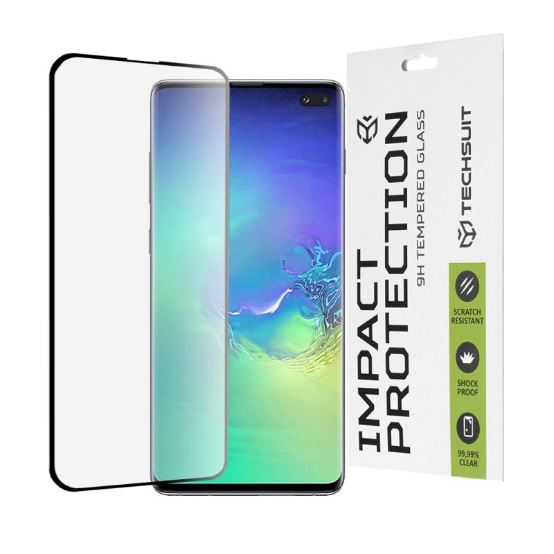 Folie pentru Samsung Galaxy S10 Plus - Techsuit 111D Full Cover / Full Glue Glass / 3D Curved Screen - Black