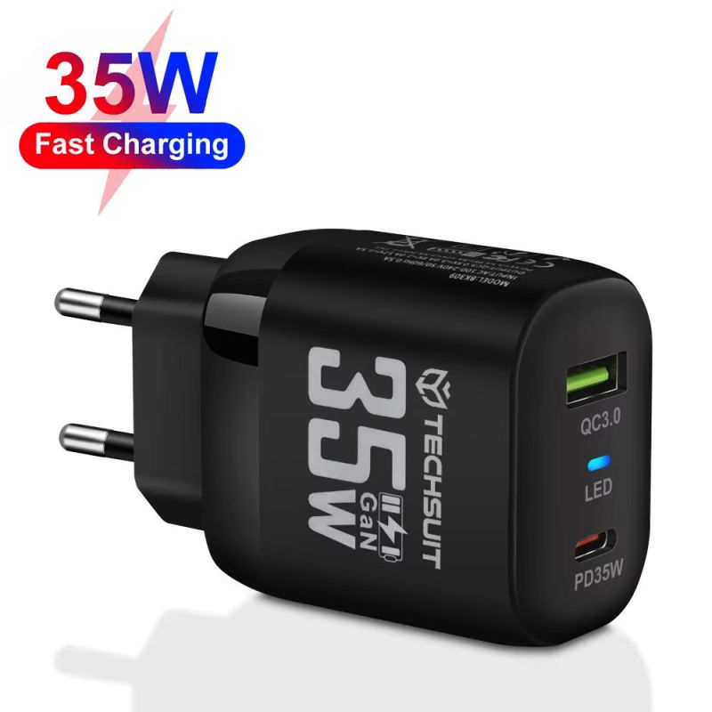 Incarcator Priza GaN, USB, Type-C, 35W - Techsuit (CHPD174) - Black