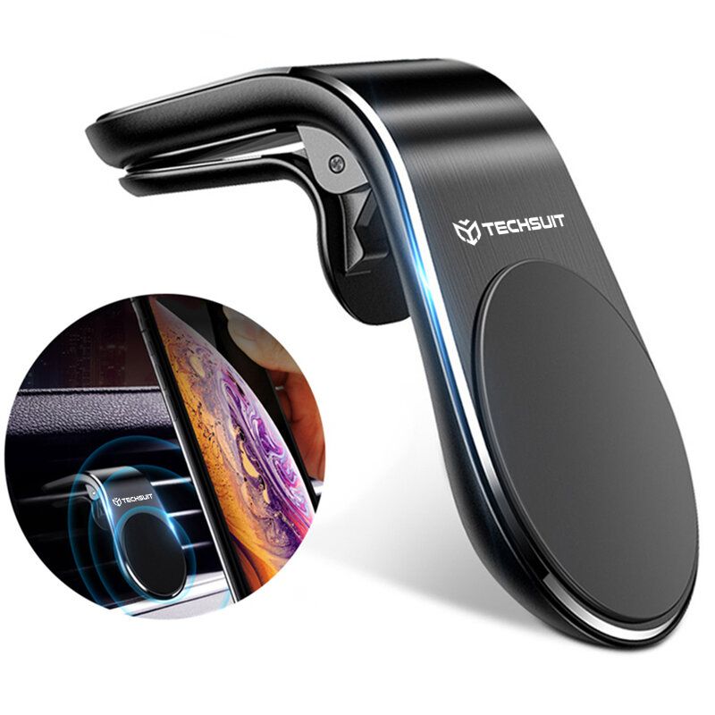 Suport Auto Magnetic pentru Telefon cu Prindere in Grila de Ventilatie - Techsuit AirGrip (S7) - Black / Silver