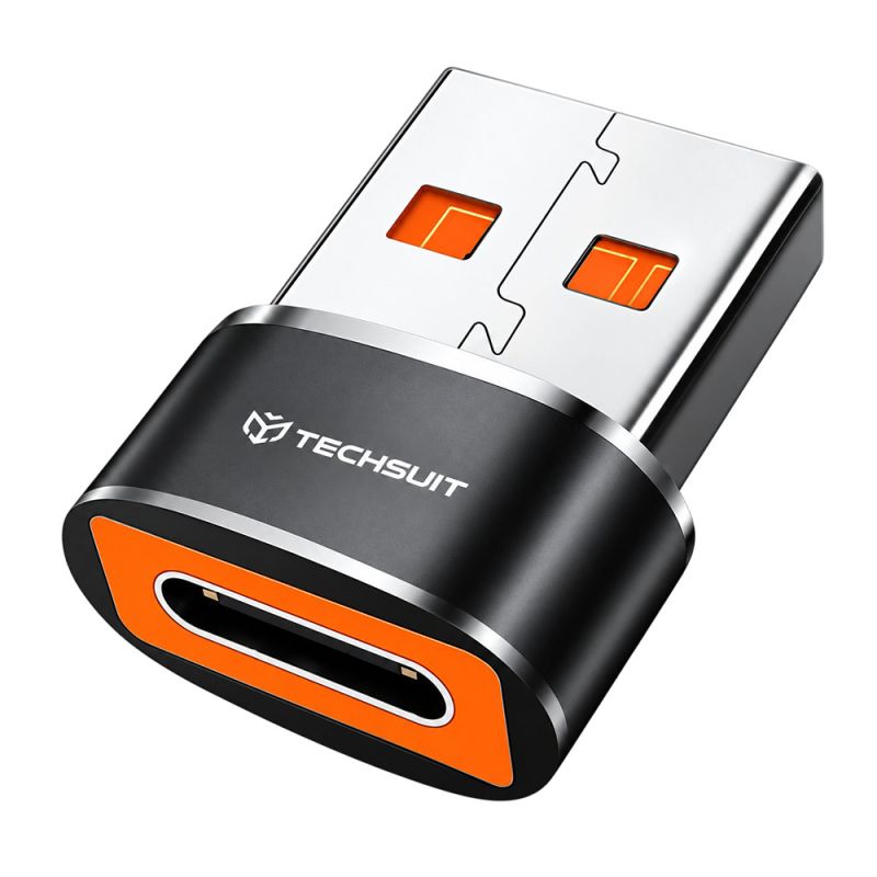 Adaptor USB-C la USB-A, 6A, Aluminiu - Techsuit HyperPort (A4) - Black / Orange