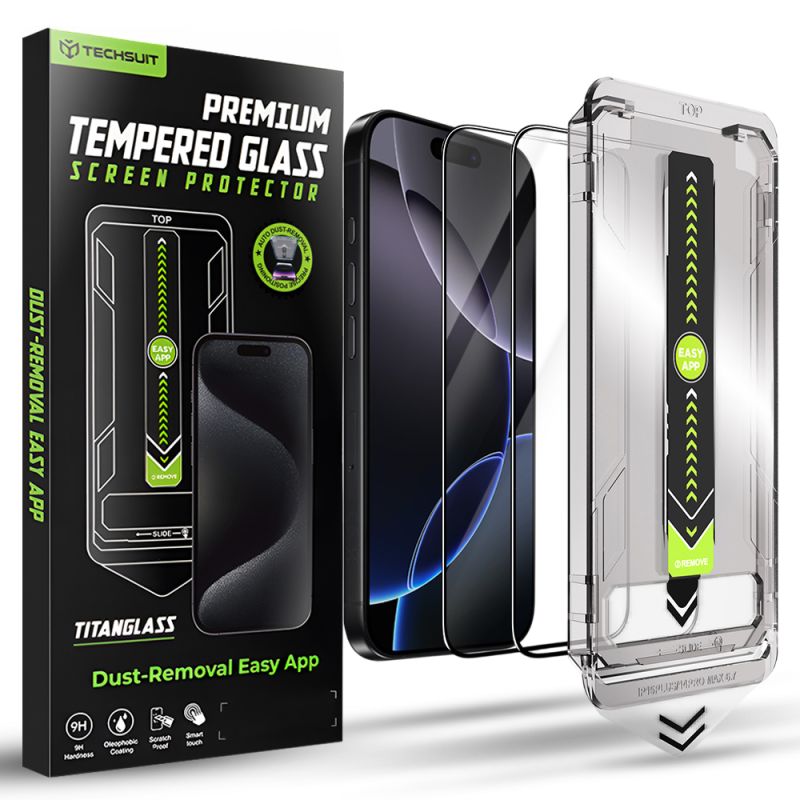 Folie pentru iPhone 16 Pro Max (set 2) - Techsuit TitanGlass FullCover - Black