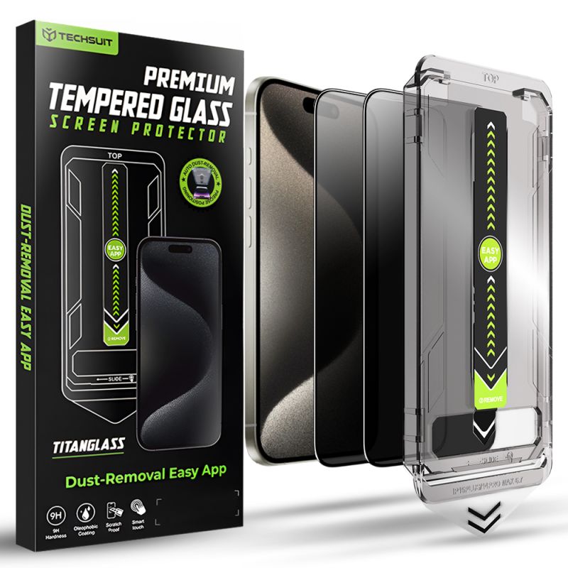 Folie pentru iPhone 15 Pro Max (set 2) - Techsuit TitanGlass FullCover - Privacy