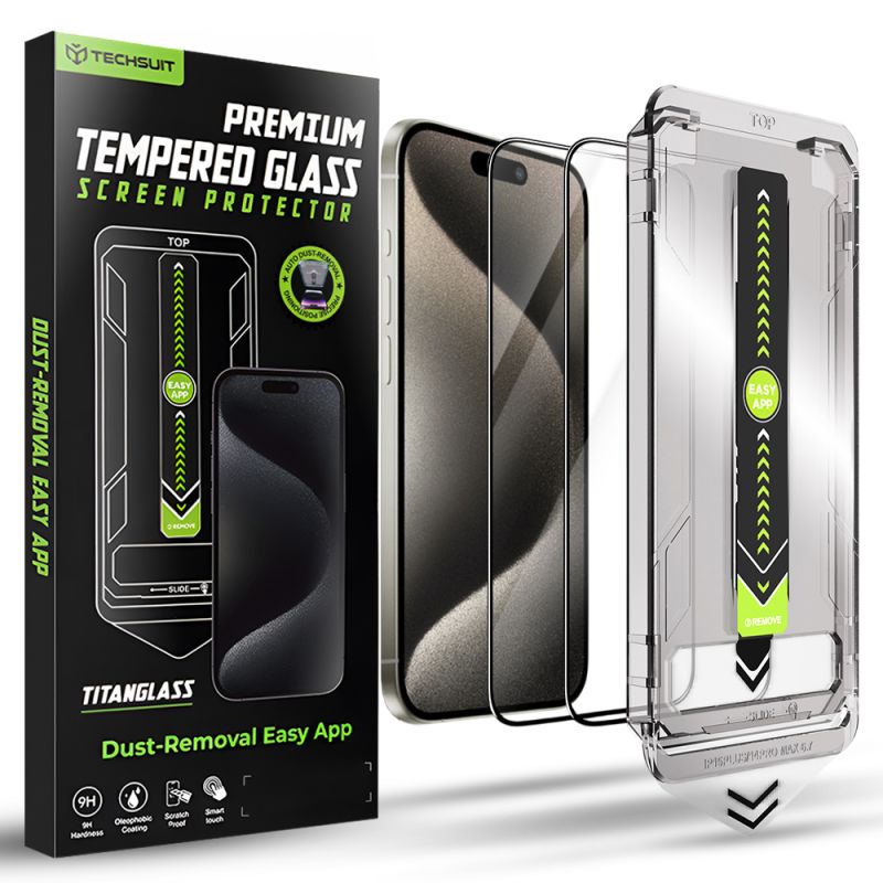 Folie pentru iPhone 15 Pro Max (set 2) - Techsuit TitanGlass FullCover - Black