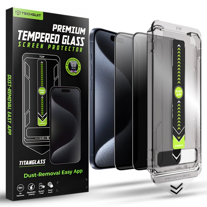 Folie pentru iPhone 15 Pro (set 2) - Techsuit TitanGlass FullCover - Privacy