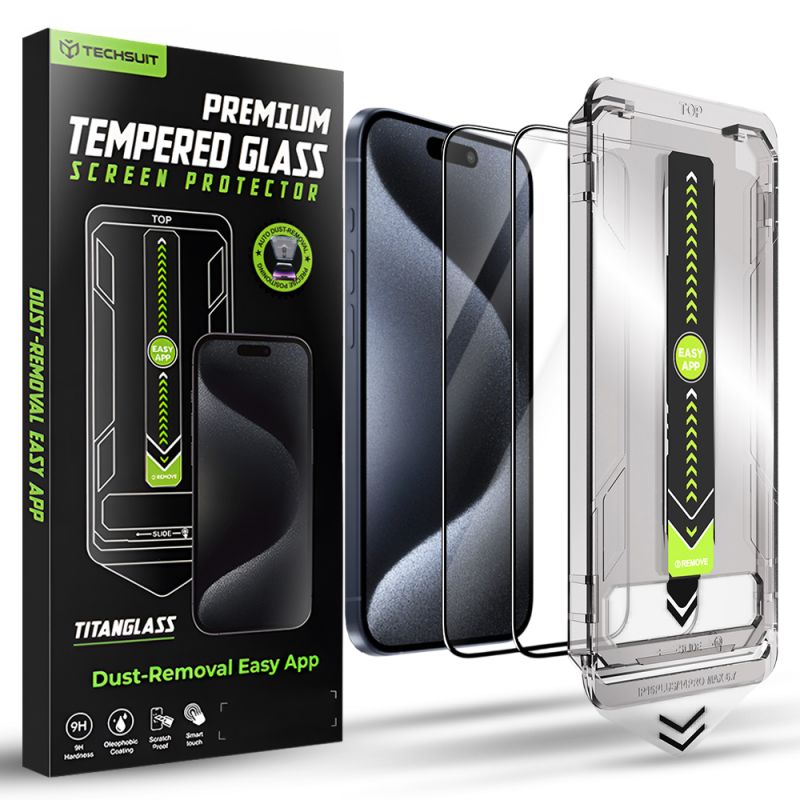 Folie pentru iPhone 15 Pro (set 2) - Techsuit TitanGlass FullCover - Black