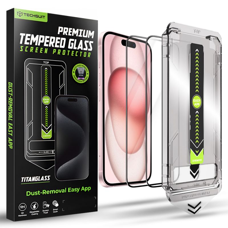 Folie pentru iPhone 15 / iPhone 16 (set 2) - Techsuit TitanGlass FullCover - Black
