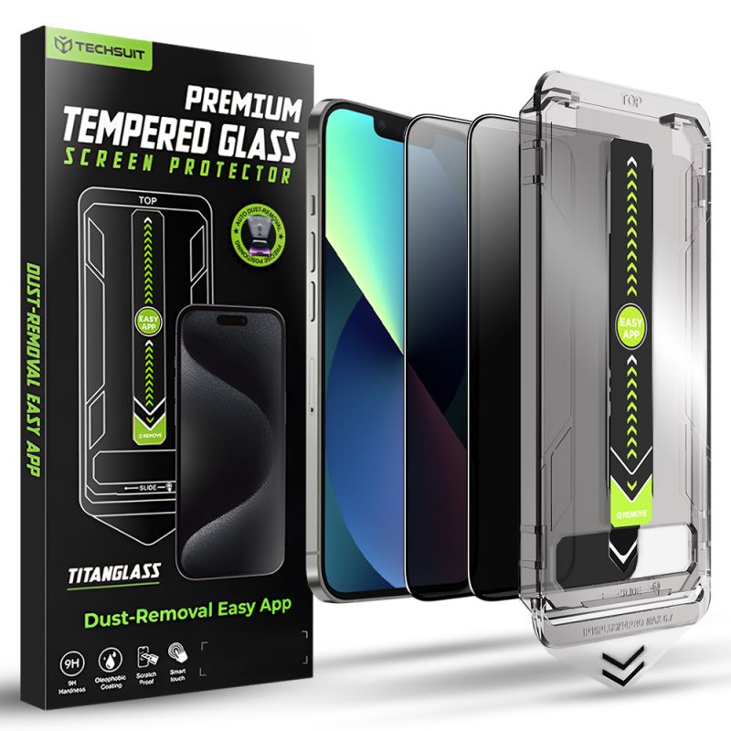 Folie pentru iPhone 13 / iPhone 13 Pro / iPhone 14 / iPhone 16e / iPhone 17e (set 2) - Techsuit TitanGlass FullCover - Privacy