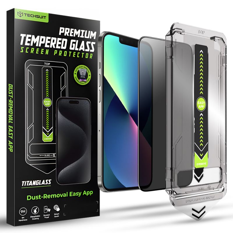 Folie pentru iPhone 13 / iPhone 13 Pro / iPhone 14 / iPhone 16e / iPhone 17e - Techsuit TitanGlass FullCover - Privacy