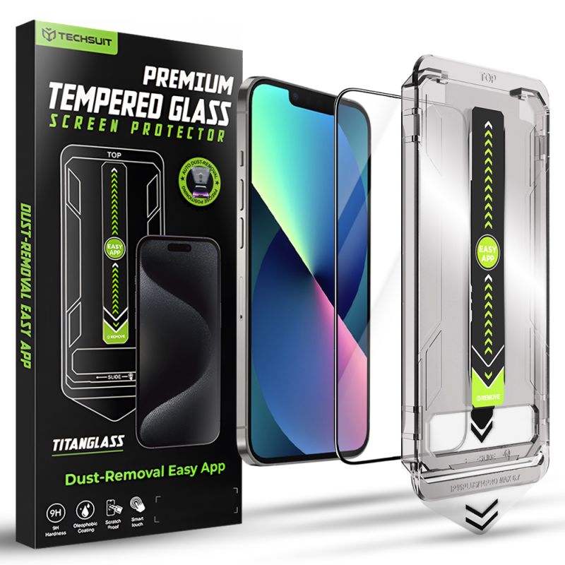 Folie pentru iPhone 13 / iPhone 13 Pro / iPhone 14 / iPhone 16e / iPhone 17e - Techsuit TitanGlass FullCover - Black
