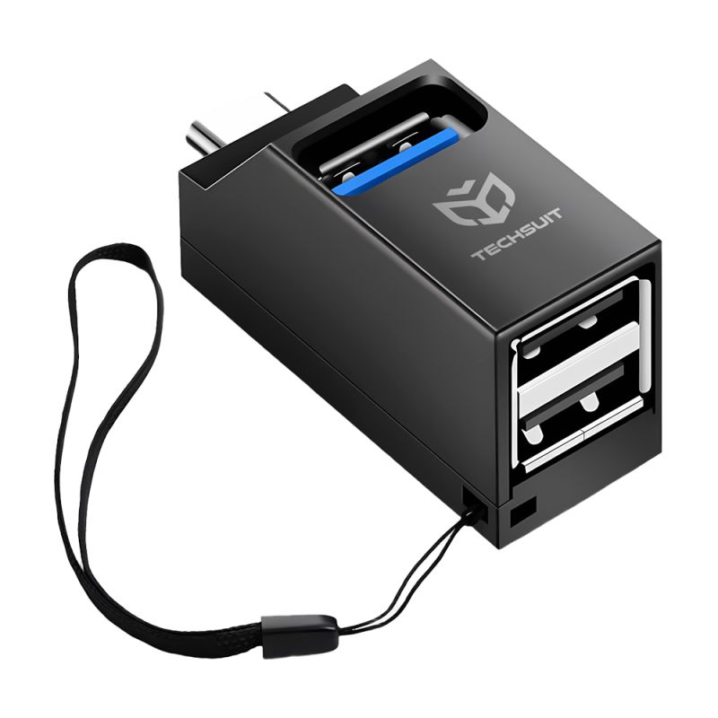 Mini Hub Type-C la 2x USB 2.0, 1x USB 3.0 - Techsuit EchoLink 3 in 1 (H10) - Black